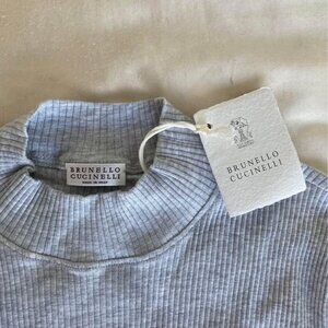 Brunello Cucinelli Cotton ribbed mock neck tshirt with monili - NWT